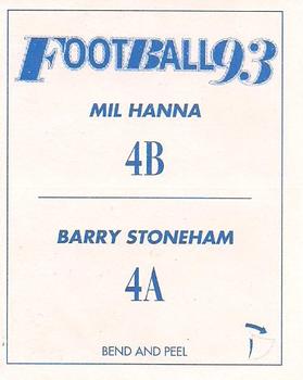 1993 Select AFL Stickers #4 Barry Stoneham / Mil Hanna Back